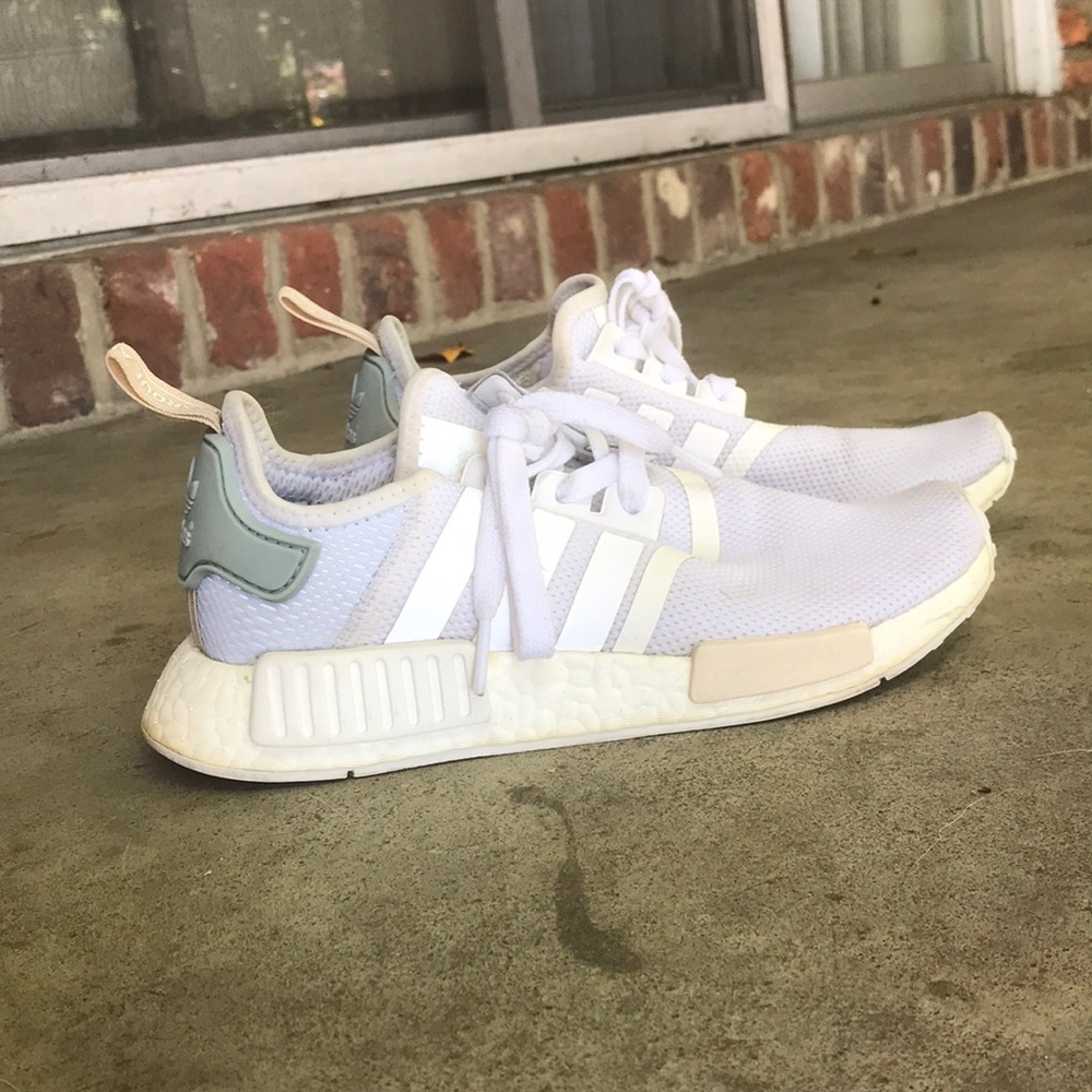 Adidas NMD R1 white pink and teal size 5